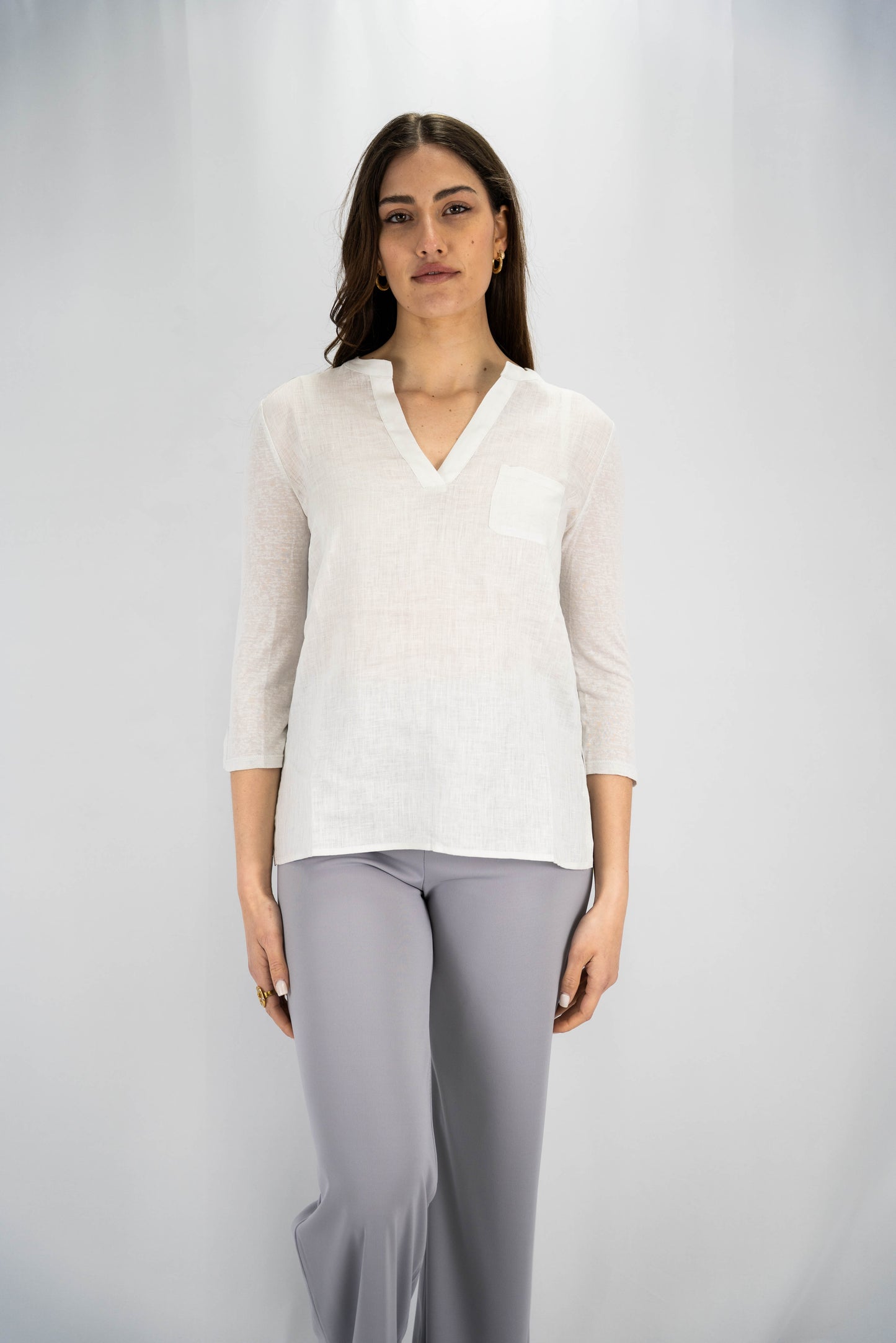 blusa serafino in lino