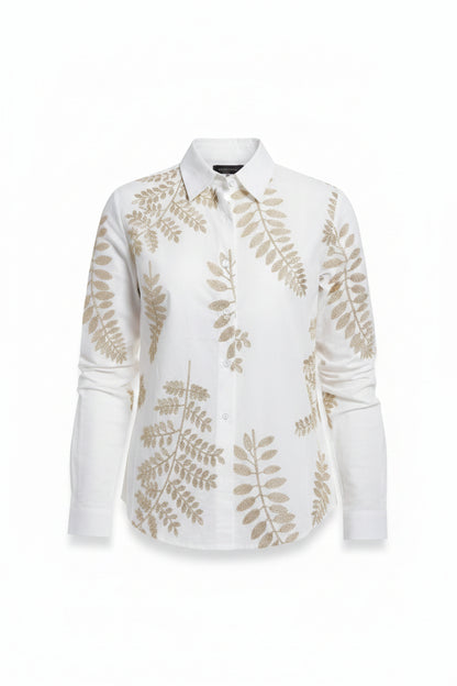 camicia cotone foglie lamè (6617-F538)