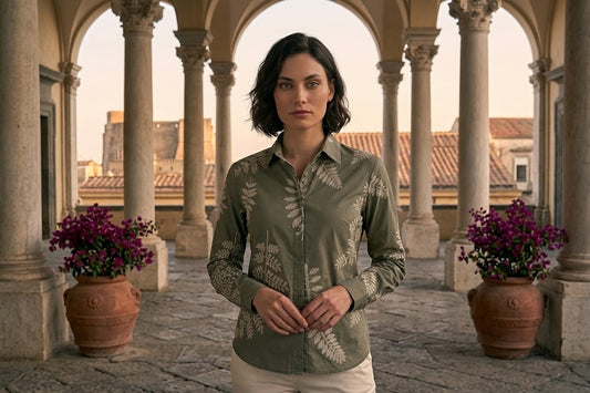 camicia cotone foglie lamè (6617-F538)