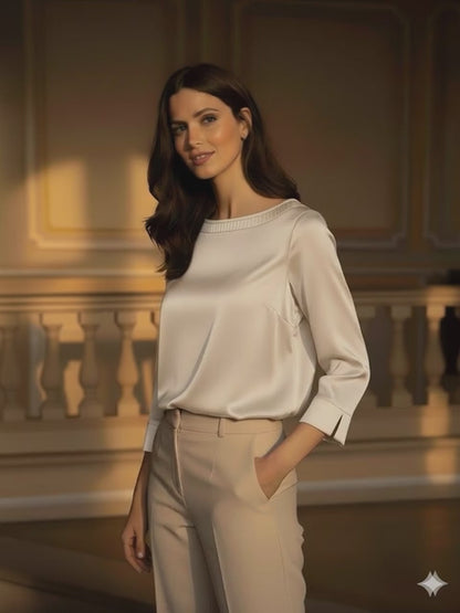 blusa scollo barca seta