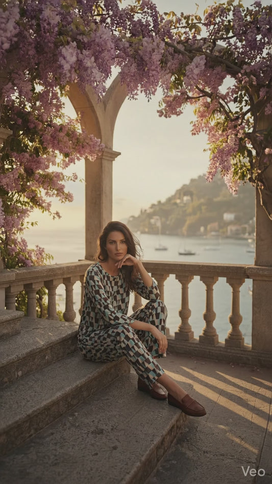 pantalone jersey geometrico