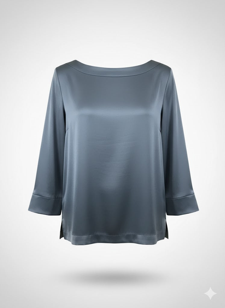 blusa scollo barca seta