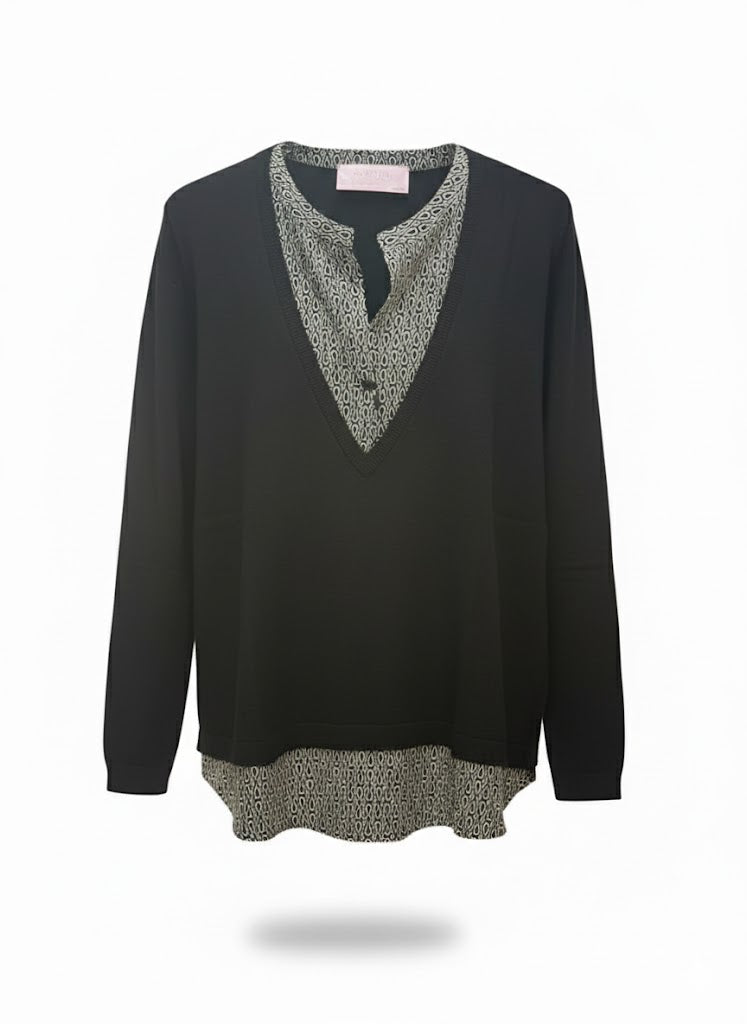 maglia con inserti raso fantasia