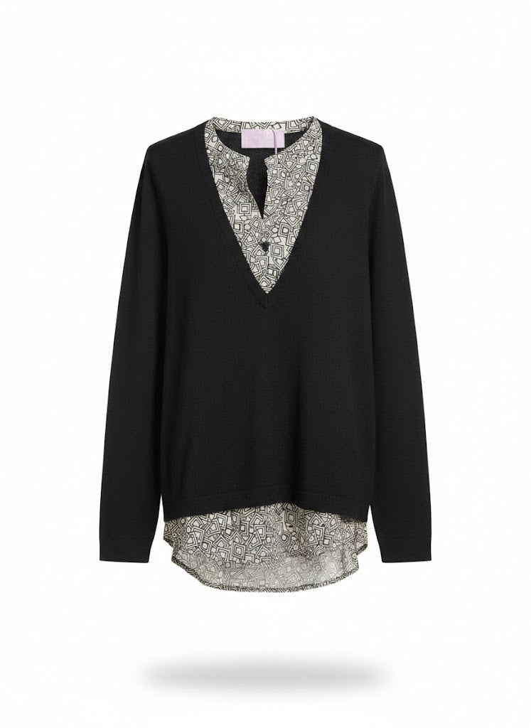 maglia con inserti raso fantasia