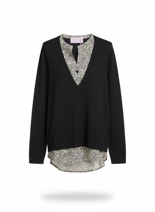 maglia con inserti raso fantasia